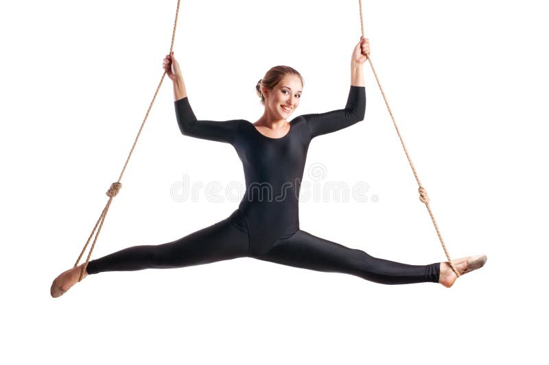 Junge Frau Gymnast auf Seil stockbild Junge Frau Gymnast auf Seil stockbild