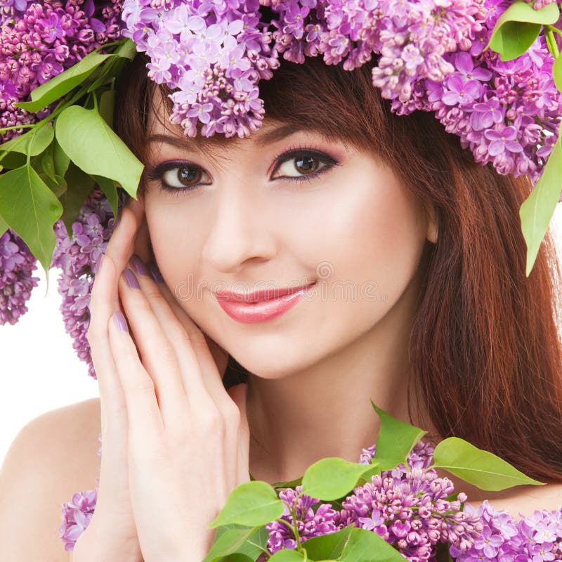 Junge Frau mit Blumen stockfoto. Bild von schön, nahaufnahme - 30244904