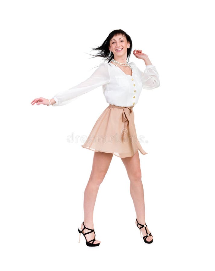 Junge Frau mit Flugwesenhaartanzen lizenzfreie stockfotos Junge Frau mit Flugwesenhaartanzen lizenzfreie stockfotos