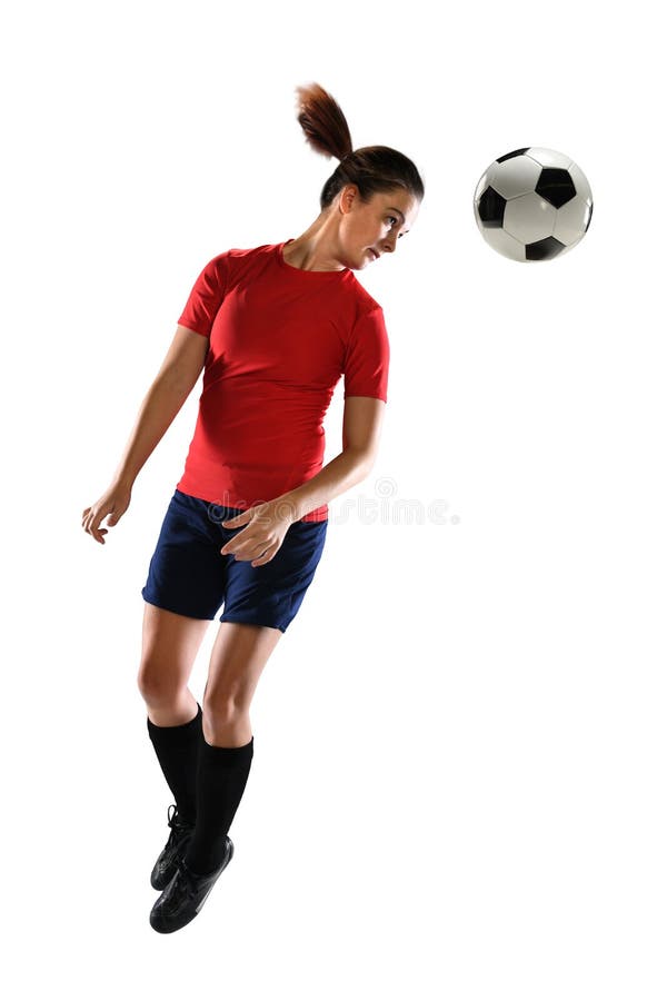 Junge Frauen-Überschrifts-Fußball lizenzfreie stockfotos Junge Frauen-Überschrifts-Fußball lizenzfreie stockfotos