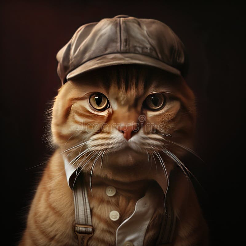 Junge Ingwerkatze in einer Kappe. Darstellung einer Katze in einer Kappe. generative ai generative ai ai stock abbildung