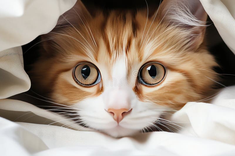 Junge Ingwerkatze versteckt sich unter weißem Bogen. Bannerdesign generativ ai generative vektor abbildung