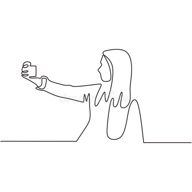 Junge Madchen Die Selbststandig Eine Linie Zeichnen Frauen Fotografieren Mithilfe Von Mobiltelefonen Oder Smartphones Vector Min Vektor Abbildung Illustration Von Selbststandig Mithilfe