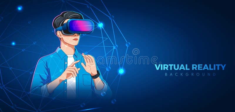 Junge Männer mit Headset unter Verwendung moderner erweiterter Virtual-Reality-Technologie stock abbildung
