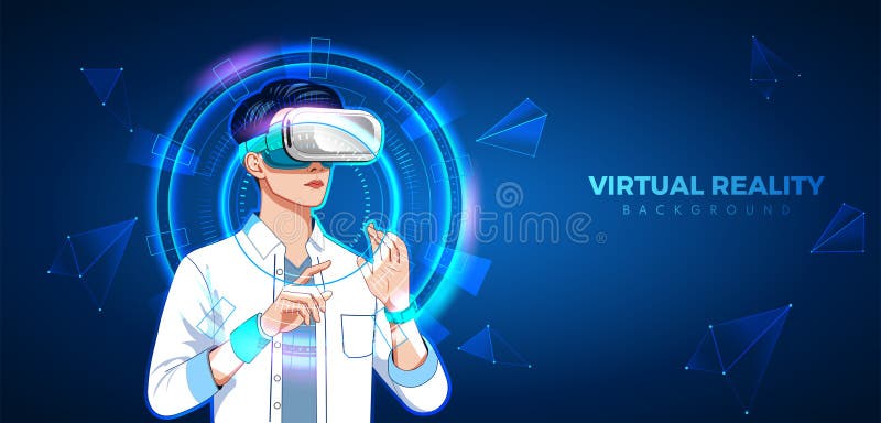 Junge Männer mit Headset unter Verwendung moderner erweiterter Virtual-Reality-Technologie stock abbildung