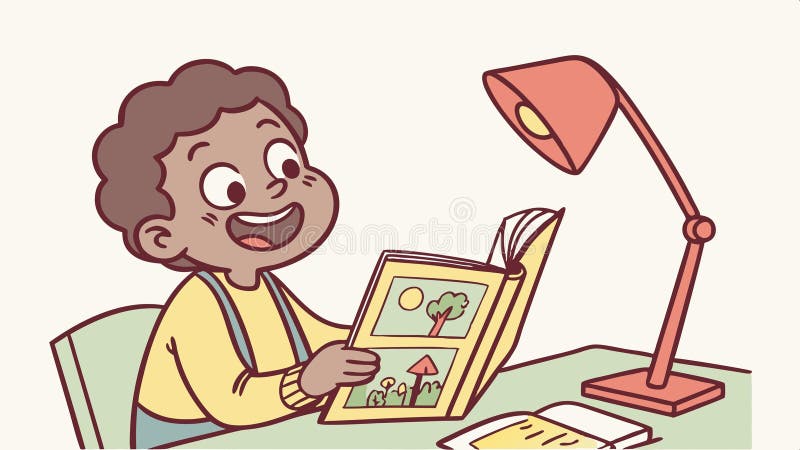 Junge Person studiert intensiv an einem Schreibtisch unter einer Lampe konzentriert sich auf das Lernen Vektordesign Generative KI vektor abbildung