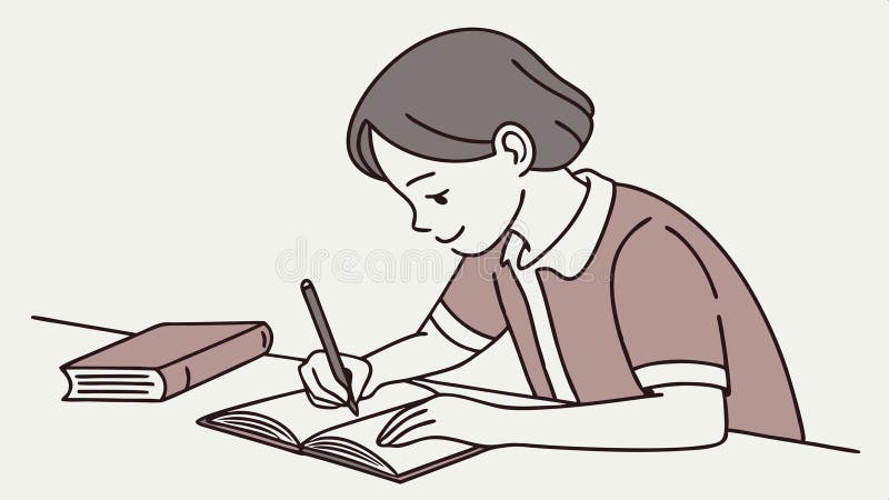 Junge Person studiert oder schreibt an einem Schreibtisch, der sich auf die Aufgabe Vektordesign Generative KI konzentriert lizenzfreie abbildung