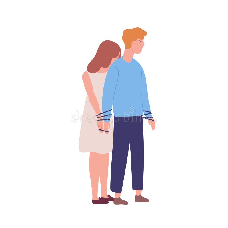 Junge unglückliche Frau gebunden, um zu bemannen Konzept von Codependency, codependent Verhältnis Geisteskrankheit, Verhaltenspro lizenzfreie abbildung Junge unglückliche Frau gebunden, um zu bemannen Konzept von Codependency, codependent Verhältnis Geisteskrankheit, Verhaltenspro lizenzfreie abbildung