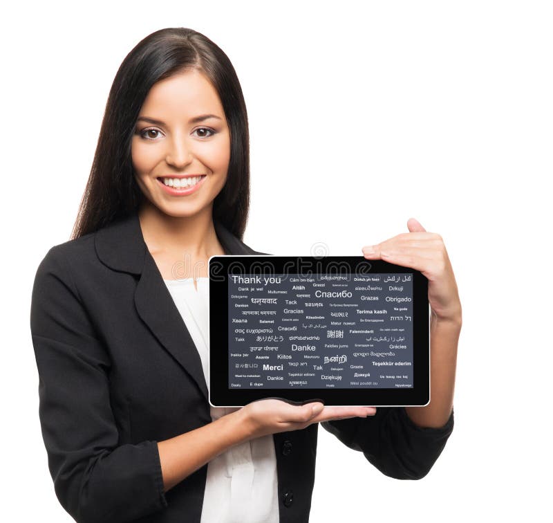 Junge, überzeugte, erfolgreiche und schöne Geschäftsfrau lizenzfreies stockbild
