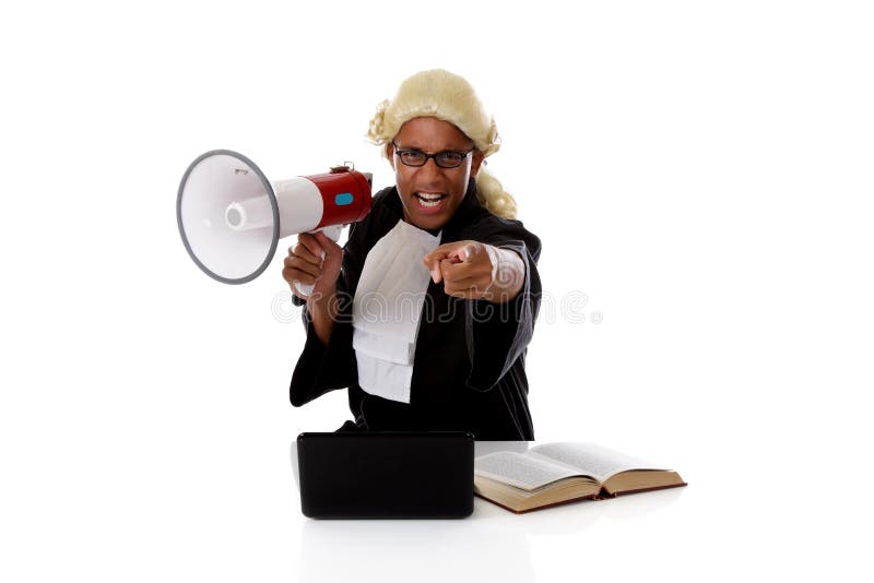 Junger amerikanischer Richtermann, beschuldigend stockfoto Junger amerikanischer Richtermann, beschuldigend stockfoto