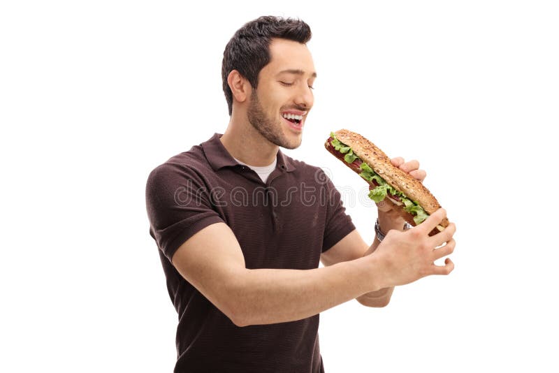 Junger Mann Der Ein Sandwich Isst Stockbild Bild Von Brot Kaukasisch 85189927