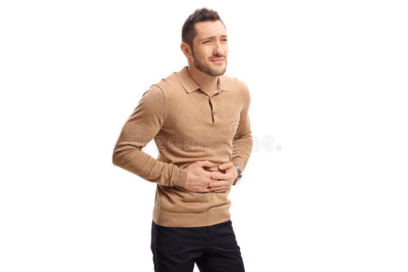 Junger Mann, der Magenschmerzen erfährt lizenzfreie stockfotos Junger Mann, der Magenschmerzen erfährt lizenzfreie stockfotos
