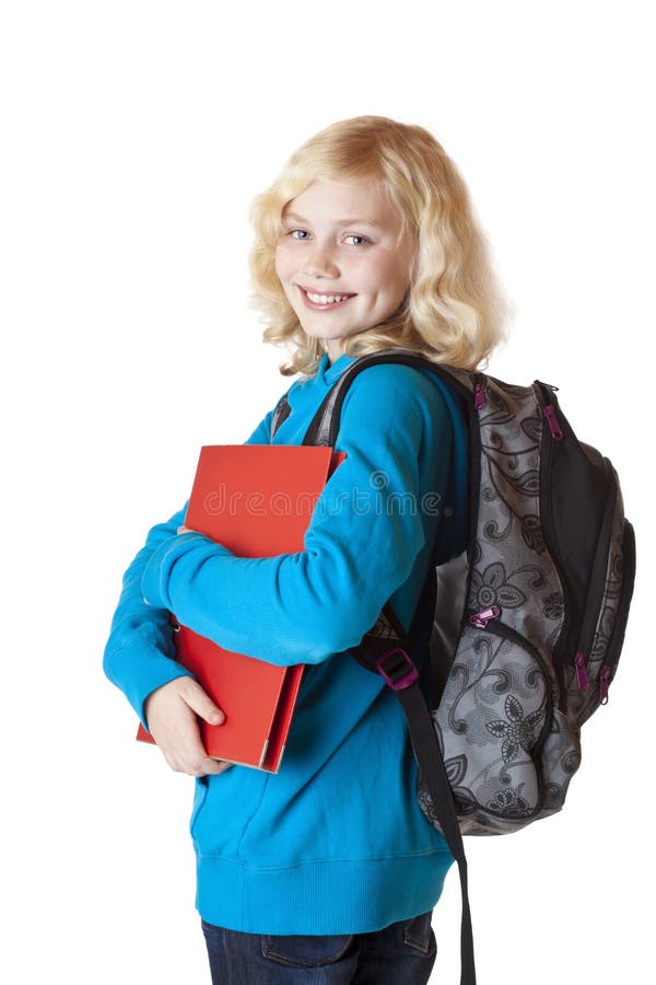 Junges, blondes und prett Schulmädchen lächelt glücklich lizenzfreies stockfoto Junges, blondes und prett Schulmädchen lächelt glücklich lizenzfreies stockfoto