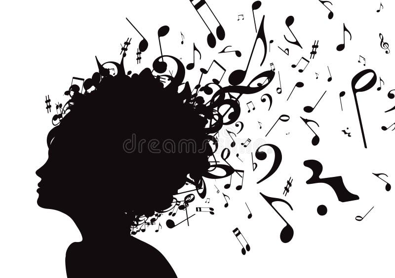 Vector illustration of abstract Young girl face silhouette in profile with musical hair. Vector illustration of abstract Young girl face silhouette in profile with musical hair