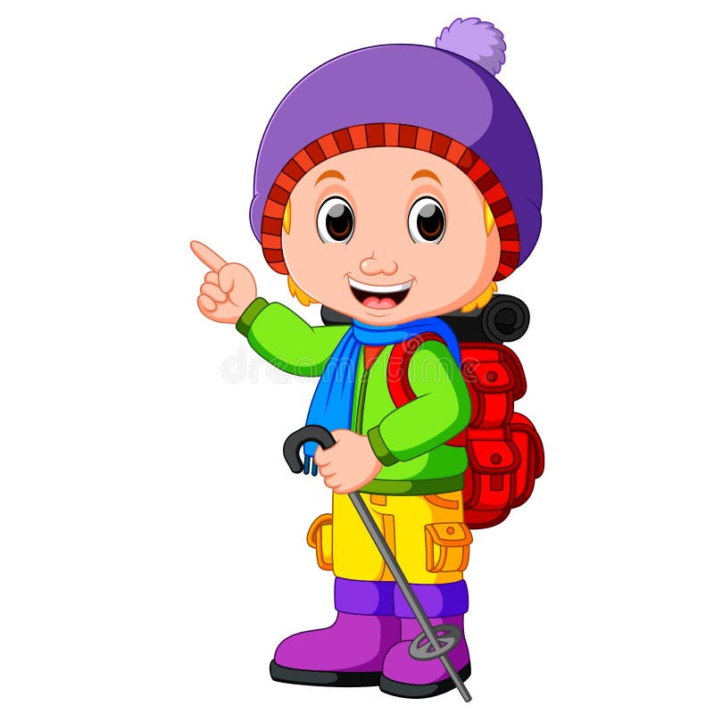Illustration of young girl ready for hiking. Illustration of young girl ready for hiking