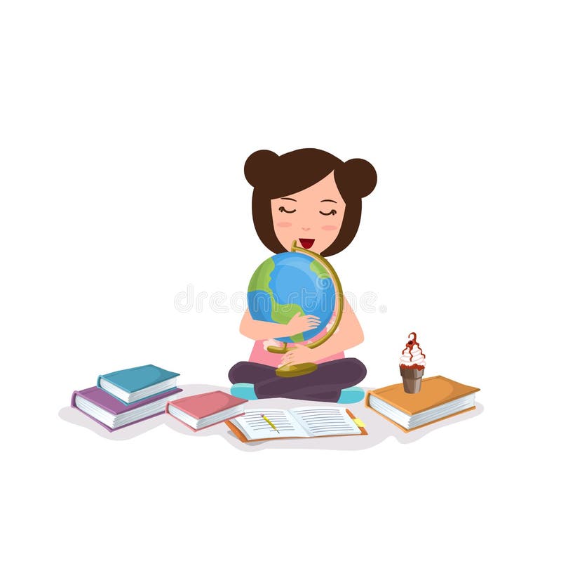 Junges Mädchen scherzt das Studieren der glücklichen Lesebuchlernen- Kugel stock abbildung Junges Mädchen scherzt das Studieren der glücklichen Lesebuchlernen- Kugel stock abbildung