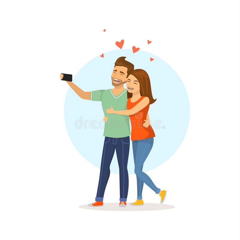 Junges nettes nettes Paar in der Liebe nimmt selfie stock abbildung Junges nettes nettes Paar in der Liebe nimmt selfie stock abbildung