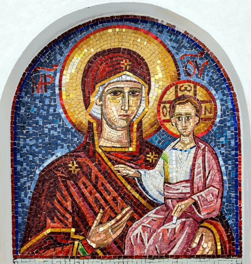 Jungfrau Maria - Mosaikikone im felsigen serbischen orthodoxen Christen MO stockfotografie Jungfrau Maria - Mosaikikone im felsigen serbischen orthodoxen Christen MO stockfotografie