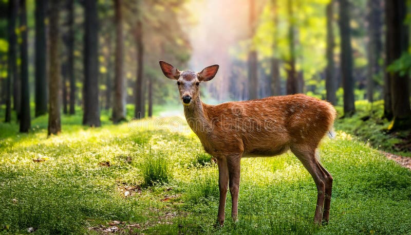 Junghirsche, die auf Waldglade stehen. lizenzfreie abbildung