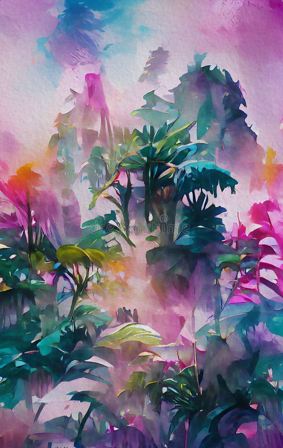 Jungle Abstract Watercolor Painting Stock Illustration Illustration