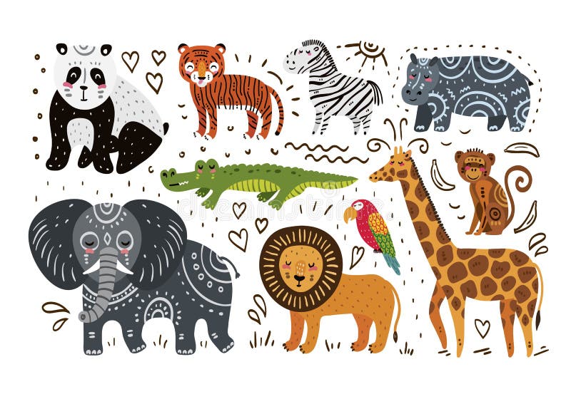 Jungle animals hand draw royalty free illustration Jungle animals hand draw royalty free illustration