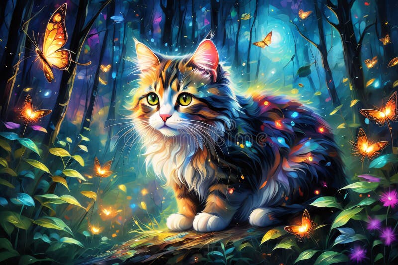 Junglă pisică drăguță cu splendometru luminiscent royalty free illustration
