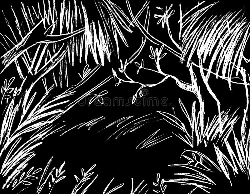 Jungle Painted in White on a Black Background Stock Illustration