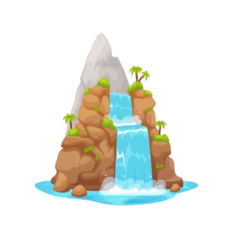 Jungle River Waterfall, Cartoon Water Cascade Stock Vector - Illustration  of river, mountain: 257687236