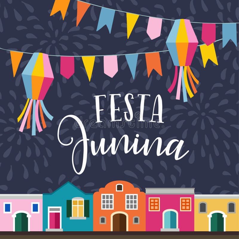 Junina Festa, βραζιλιάνο κόμμα Ιουνίου Λατινοαμερικάνικες διακοπές Διανυσματικό υπόβαθρο απεικόνισης με τη γιρλάντα των σημαιών διανυσματική απεικόνιση Junina Festa, βραζιλιάνο κόμμα Ιουνίου Λατινοαμερικάνικες διακοπές Διανυσματικό υπόβαθρο απεικόνισης με τη γιρλάντα των σημαιών διανυσματική απεικόνιση