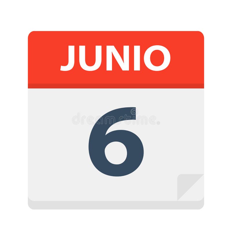 Junio 6 - Calendar Icon - June 6 - Vector Illustration. Junio 6 - Calendar Icon - June 6 - Vector Illustration