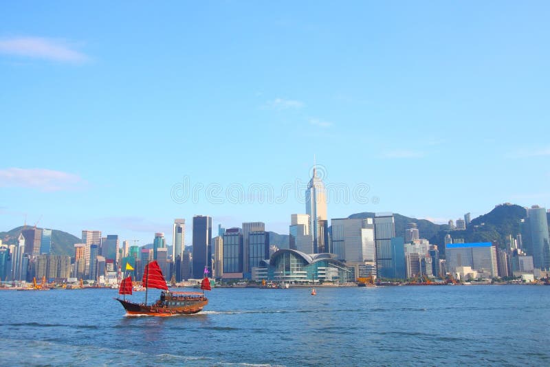 Junk boat in Hong Kong at Victoria Harbour