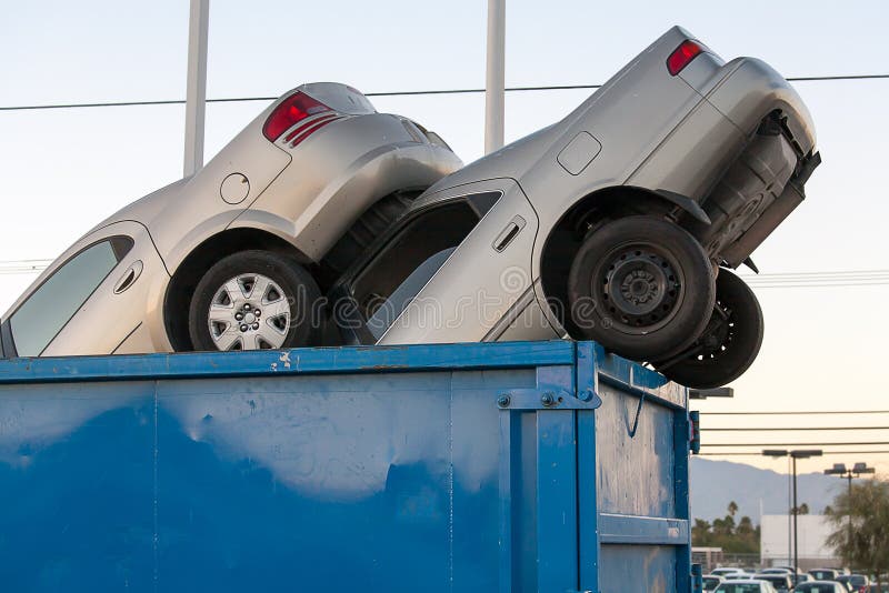 Junk Cars in Dumpster Cash for Clunkers Stock Photo Image of crash, crush 35139860