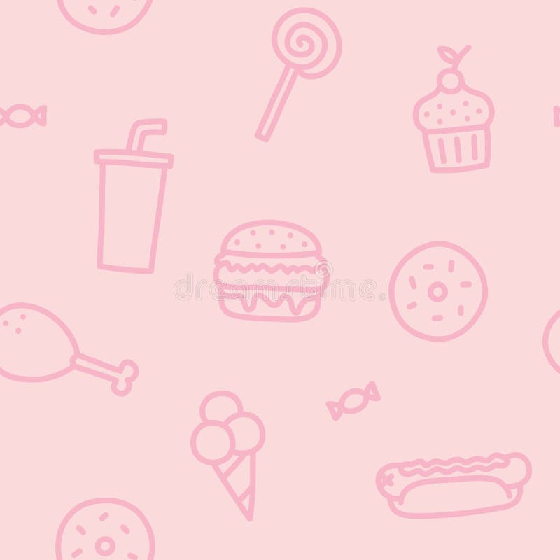 Junk Food Pink Seamless Pattern Stock Vector Illustration of meal