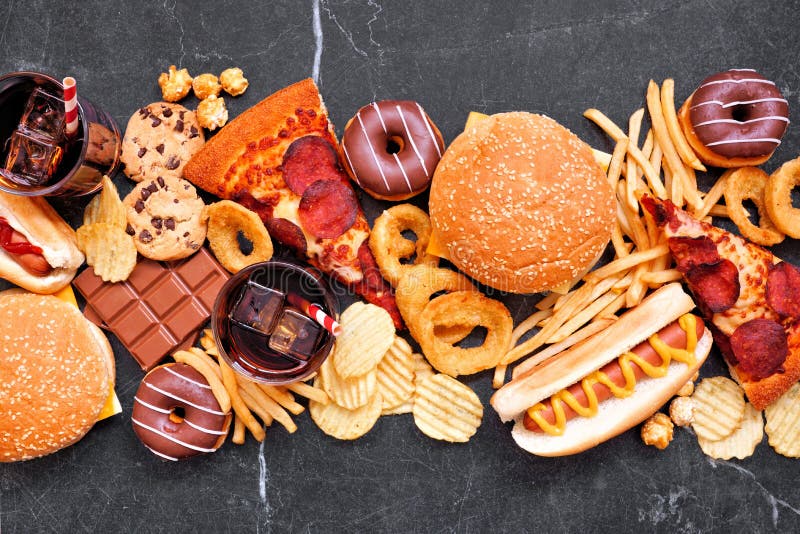 Junk Food Side Border Over a Dark Background. Assorted Take Out and ...