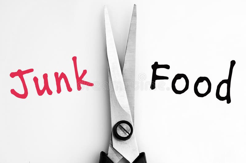 Junk and Food words with scissors in middle.