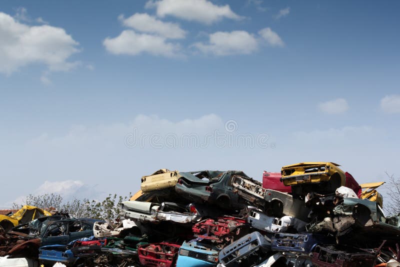 Junk yard with old cars and wreck
