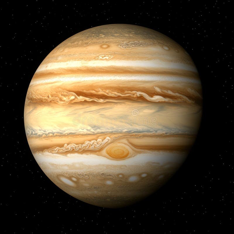 Jupiters atmosfär uppvisas i häpnadsväckande detalj med en avskärmad syn på dess planetbaserade ytmolnband arkivfoton