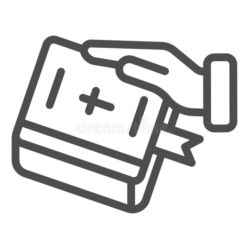 Juramento na linha ícone da Bíblia M?o na ilustra??o do vetor do livro isolada no branco Jure o projeto do estilo do esboço, proj ilustração do vetor Juramento na linha ícone da Bíblia M?o na ilustra??o do vetor do livro isolada no branco Jure o projeto do estilo do esboço, proj ilustração do vetor