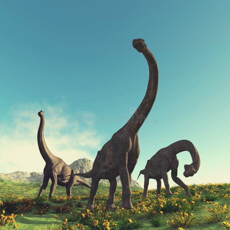 Jurassic dinosaurs. Brachiosaurus in the valley