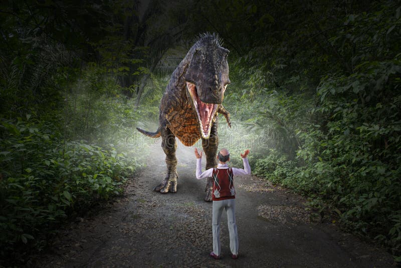 Jurassic Park divertido, dinosaurio come al hombre imagen de archivo libre de regalías Jurassic Park divertido, dinosaurio come al hombre imagen de archivo libre de regalías
