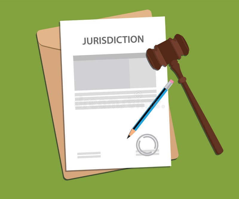 Jurisdiction concept illustration with paper work signing signed gavel and folder document vector illustration