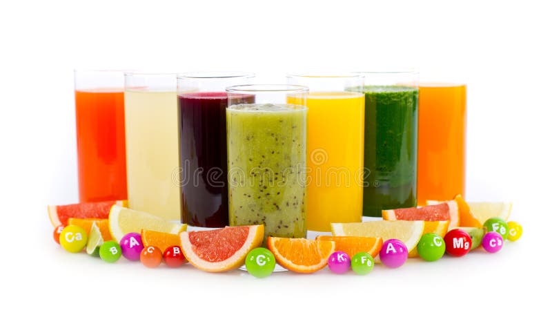 Jus frais et sains de fruits et légumes photo stock Jus frais et sains de fruits et légumes photo stock