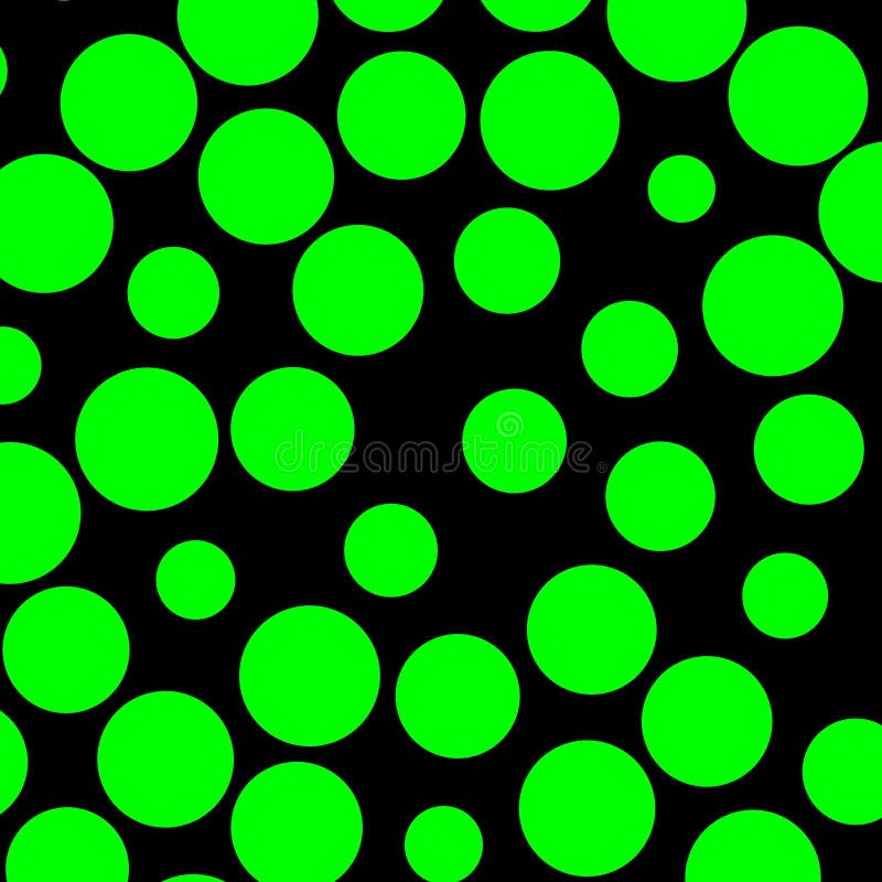 Just Bright Green Spots and Dots and Blots on a Black Background Stock