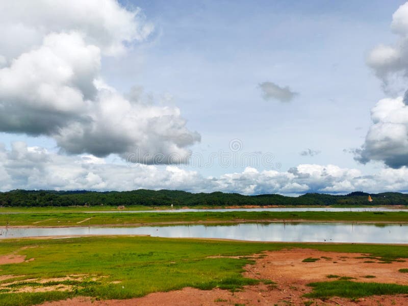 Just clouds over the lake royalty free stock photo