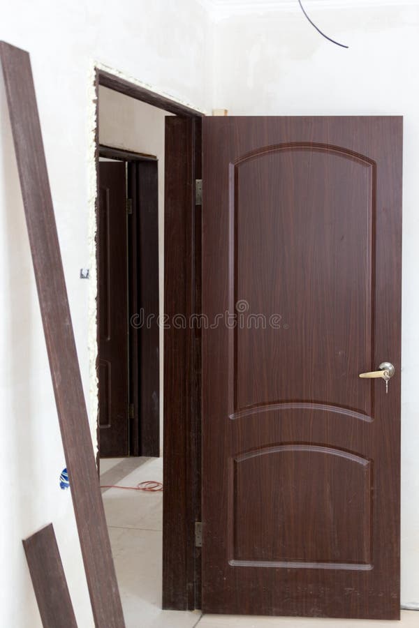 Just Installed Door in Door Opening Filled with Foam Stock Image