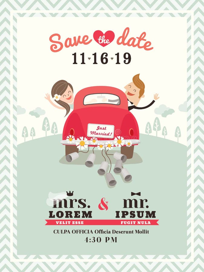 Just married car wedding invitation design