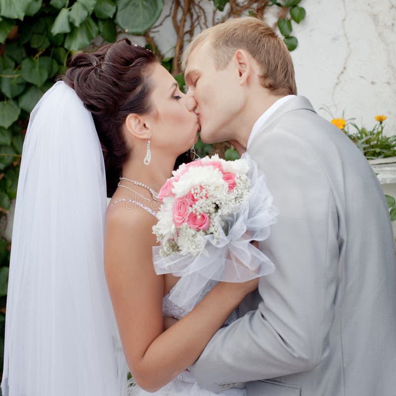 Just married in day of them wedding stock photography