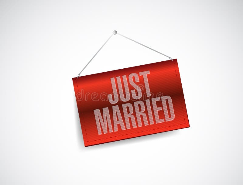 Just married hanging banner sign illustration stock illustration