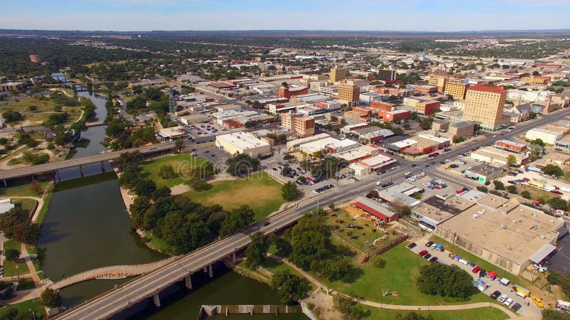 Aerial View Moving over The River in Downtown San Angelo West Texas