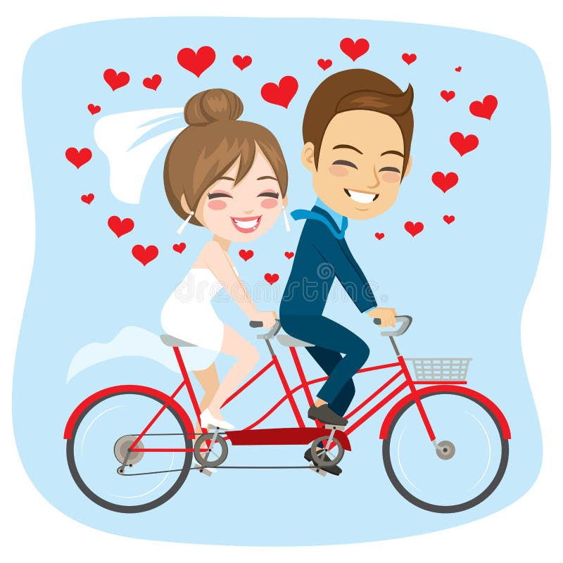 Juste couples tandem mariés de bicyclette illustration stock Juste couples tandem mariés de bicyclette illustration stock